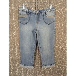 Vintage Y2K Lei Denim Jean Cuffed Capri Pants‎ Embroidered Pockets Junior's 11
